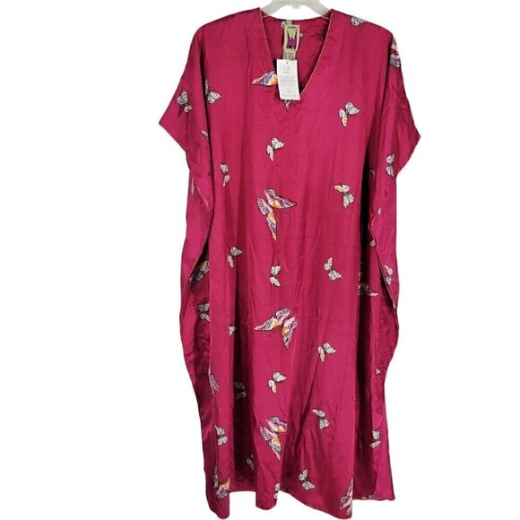 VTG Caftan Muu muu Maxi Dress OS Butterfly maximalist Artsy Glam Fairy Satin NOS - Picture 1 of 9